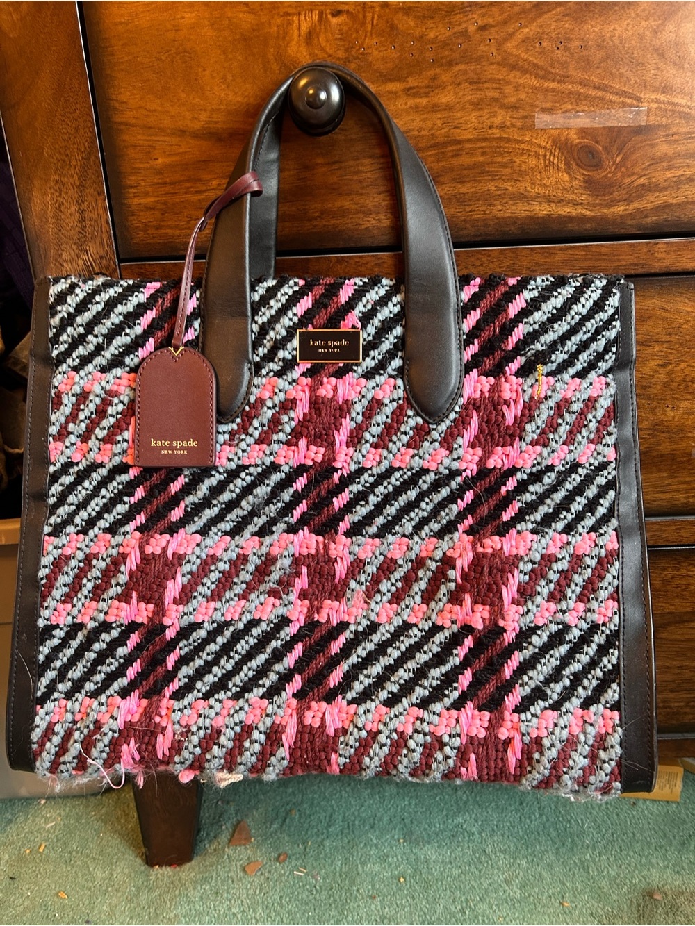 kate spade Pink & Black Woven Tote Bag
